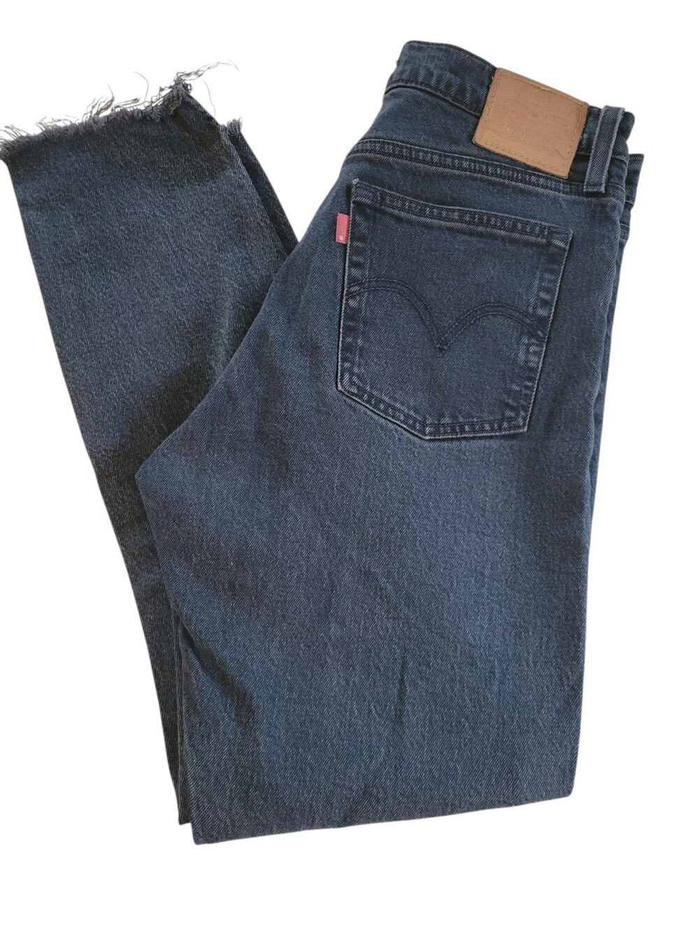 LEVI'S Premium Wedgie Icon Fit High Rise Jeans Raw Hem Black Wash Denim Size 28